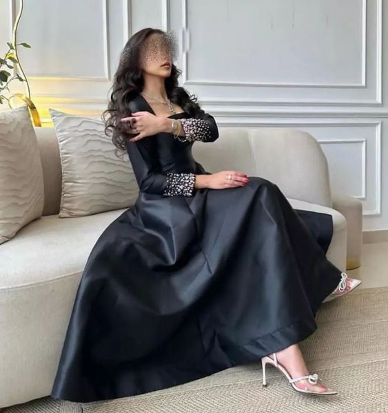 black satin saudi arabia women's evening dress 2023 square neck crystals long sleeves ankle length prom formal party gowns robe de soir, Black;red
black satin saudi arabia women's evening dress 2023 square neck crystals long sleeves ankle length prom formal party gowns robe de soir, Black;red