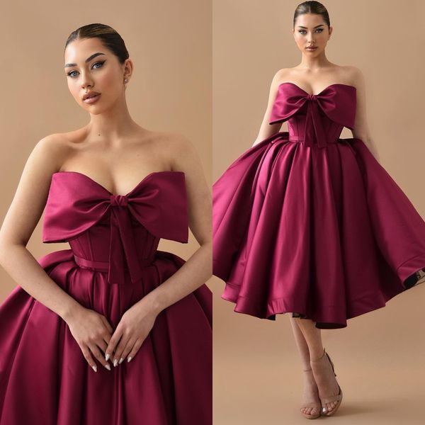 fashion burgundy prom dresses bow knot neck evening gowns ruffles tea length formal red carpet special occasion party dress, Black
fashion burgundy prom dresses bow knot neck evening gowns ruffles tea length formal red carpet special occasion party dress, Black