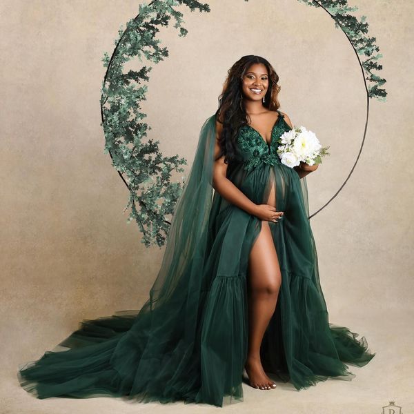 dark green tulle prom dresses with wrap women front slit maternity pshoot dress lace appliques baby shower gown, Black
dark green tulle prom dresses with wrap women front slit maternity pshoot dress lace appliques baby shower gown, Black