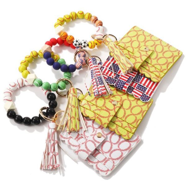 wooden beaded keychains tassel key chain pu leather card holder softball baseball silicone beads bracelet wallet keychain keyring, Black
wooden beaded keychains tassel key chain pu leather card holder softball baseball silicone beads bracelet wallet keychain keyring, Black