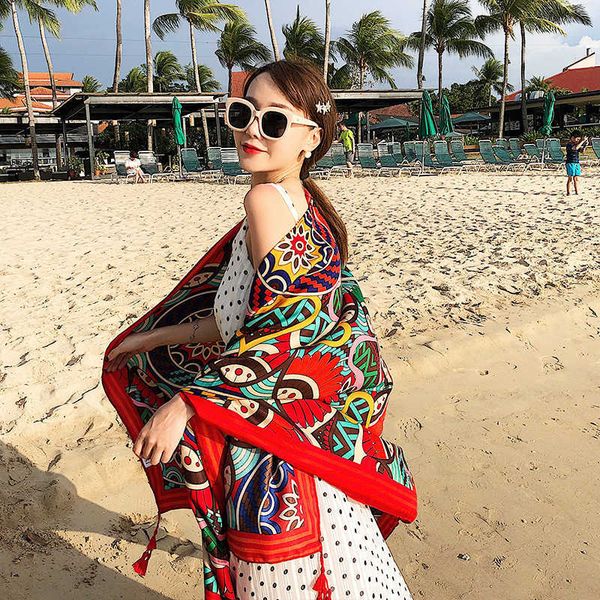 totem patterned tassel shawl for women with inset style design bali gauze sunshade and sunscreen scarf, Blue;gray
totem patterned tassel shawl for women with inset style design bali gauze sunshade and sunscreen scarf, Blue;gray