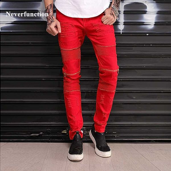 men's jeans new slim knee holes pleated multiple zipper ripped men biker jeans hop hip motorcycle destruction red white denim pants l23, Blue
men's jeans new slim knee holes pleated multiple zipper ripped men biker jeans hop hip motorcycle destruction red white denim pants l23, Blue