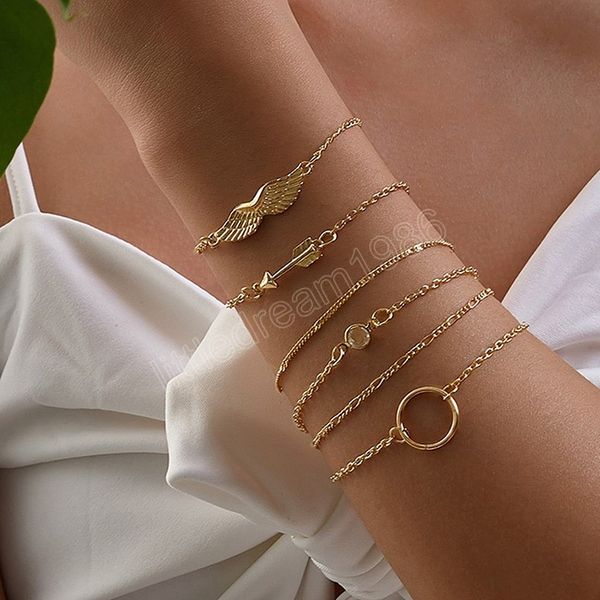 bohemian retro circle wings arrow bracelet set gold color charm crystal link chain bracelets for woman jewelry, Golden;silver
bohemian retro circle wings arrow bracelet set gold color charm crystal link chain bracelets for woman jewelry, Golden;silver