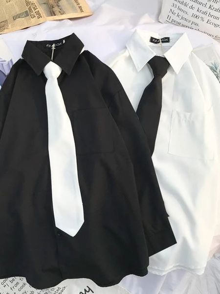 women's blouses shirts spring shirt women long sleeve loose student blouse white black turn down collar casual oversized vintage 230724
women's blouses shirts spring shirt women long sleeve loose student blouse white black turn down collar casual oversized vintage 230724