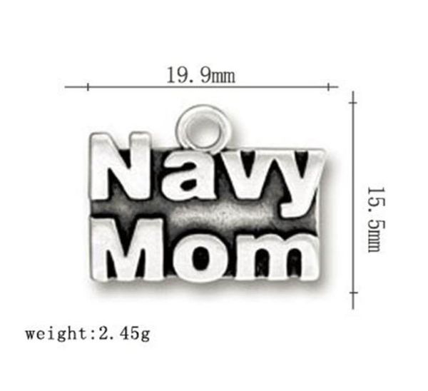 2021 zinc alloy sliver plated word charms navy mom navy brat charms navy wife message charms for jewelry making9073657, Bronze;silver