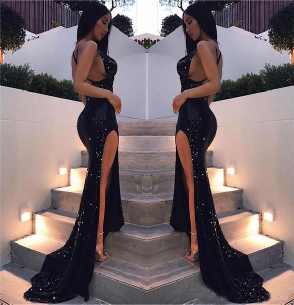 2019 backless sequin prom dresses spaghetti criss cross straps mermaid long evening gowns side slit party vesitdo1361866, Black
2019 backless sequin prom dresses spaghetti criss cross straps mermaid long evening gowns side slit party vesitdo1361866, Black