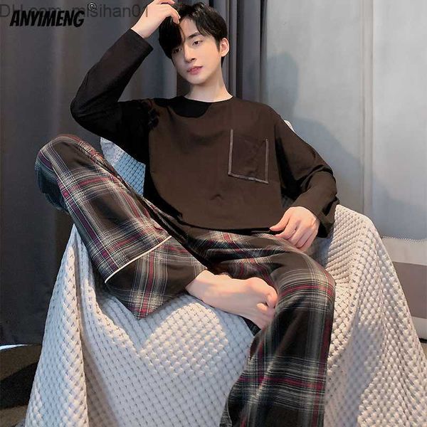 men's sleepwear fashion pajamas youth pajama set black plaid cool fashion korean pajamas long sleeve autumn winter casual home furnishi, Black;brown
men's sleepwear fashion pajamas youth pajama set black plaid cool fashion korean pajamas long sleeve autumn winter casual home furnishi, Black;brown