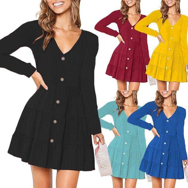 autumn and winter style button ruffled v neck long sleeved a line dress womens, Black;gray
autumn and winter style button ruffled v neck long sleeved a line dress womens, Black;gray