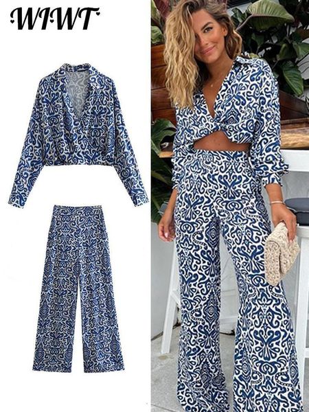 womens two piece pants blue print blouse women 2 pieces set high waisted wide leg baggy suit female long sleeve vneck shirt outfit 230724, White
womens two piece pants blue print blouse women 2 pieces set high waisted wide leg baggy suit female long sleeve vneck shirt outfit 230724, White