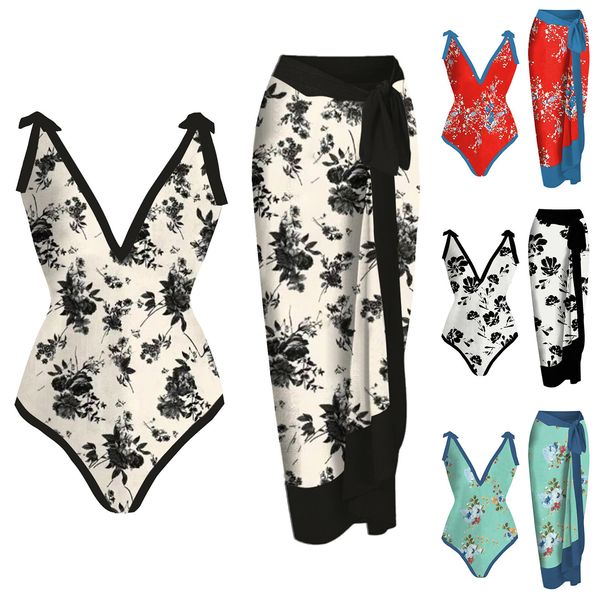 women's swimwear womens swimsuit with bikini maxi wrap dress 2 piece floral print two set 230724, White;black
women's swimwear womens swimsuit with bikini maxi wrap dress 2 piece floral print two set 230724, White;black