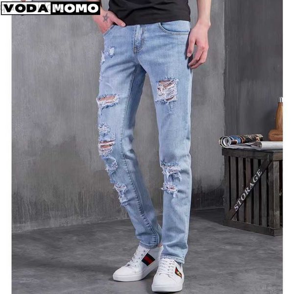 men's jeans fashion men casual ripped hiphop pants straight jean for male distressed denim trousers personality men clothing l230724, Blue
men's jeans fashion men casual ripped hiphop pants straight jean for male distressed denim trousers personality men clothing l230724, Blue