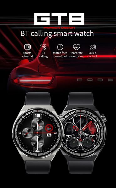 

gt8 smart watch 1.28-inch round touch screen nfc access control wrist sport watches wireless charging heart rate