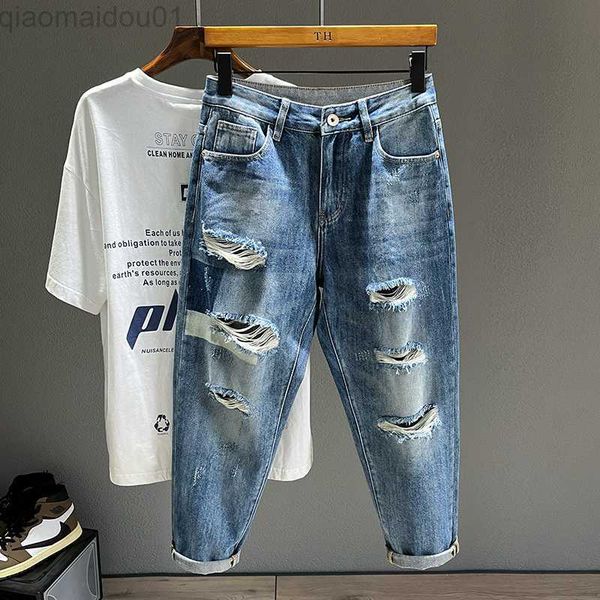 men's jeans new men jeans classic blue ripped hole hip hop streetwear vintage dilapidated male clothing ankle-length denim pants l23072
men's jeans new men jeans classic blue ripped hole hip hop streetwear vintage dilapidated male clothing ankle-length denim pants l23072