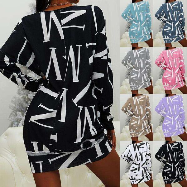 spring and autumn womens long sleeved letter print round collar casual loose dress, Black;gray
spring and autumn womens long sleeved letter print round collar casual loose dress, Black;gray