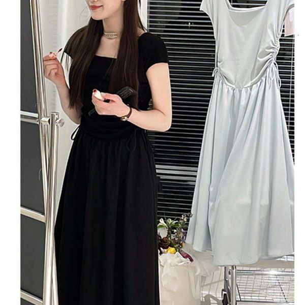 break french style square cut collar and blue short sleeve dress womens summer design sense niche waist slimming, Black;gray
break french style square cut collar and blue short sleeve dress womens summer design sense niche waist slimming, Black;gray