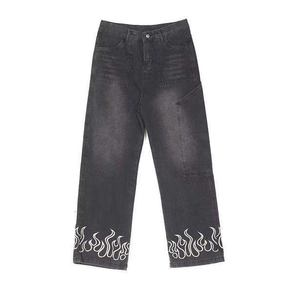 men's jeans y2k men flame printed wide leg straight denim pants streetwear autumn youth trendy washed distressed loose cotton trousers, Blue
men's jeans y2k men flame printed wide leg straight denim pants streetwear autumn youth trendy washed distressed loose cotton trousers, Blue