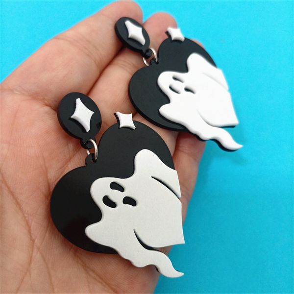 ghost heart drop earrings for women black white splice plate acrylic halloween jewelry accessories, Silver
ghost heart drop earrings for women black white splice plate acrylic halloween jewelry accessories, Silver