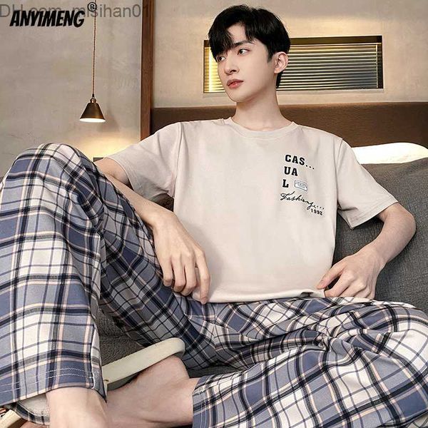men's sleepwear new summer cotton men's pajamas plus size 4xl elegant night wear short sleeve flat bottom pants pajama set z230725, Black;brown
men's sleepwear new summer cotton men's pajamas plus size 4xl elegant night wear short sleeve flat bottom pants pajama set z230725, Black;brown