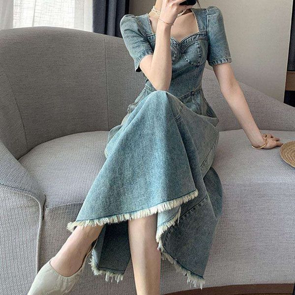 yly slim fit blue denim dress for women summer high end french retro square collar, Black;gray
yly slim fit blue denim dress for women summer high end french retro square collar, Black;gray