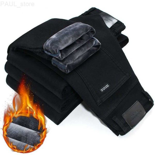 men's mens jeans warm velvet winter highquality pants elastic slim fit black business fashion thick style 221118 l230724, Blue
men's mens jeans warm velvet winter highquality pants elastic slim fit black business fashion thick style 221118 l230724, Blue