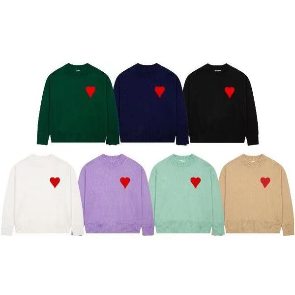 

Fashion Paris Mens Designer Knitted Sweater Jumper Embroidered Red Heart Solid Color Big Love Luxury Round Neck Shirt Woolen Sweater Women Pullover Winter Knitwear, Purple