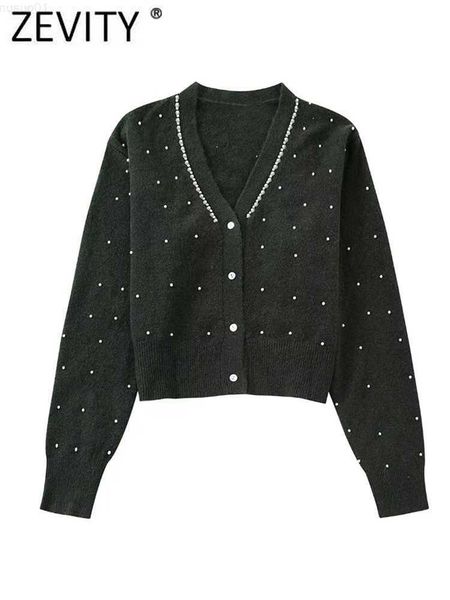 women's jackets zevity 2022 women fashion v neck pearl beading appliques knitting sweater female chic breasted short cardigan coat ct2, Black;brown
women's jackets zevity 2022 women fashion v neck pearl beading appliques knitting sweater female chic breasted short cardigan coat ct2, Black;brown
