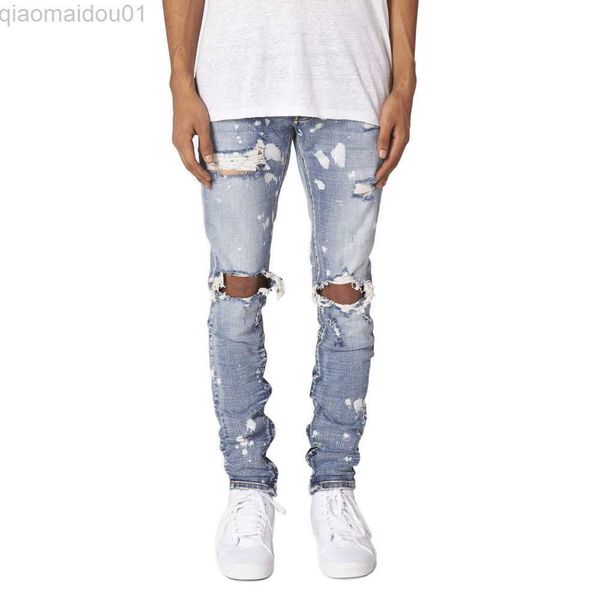 men's jeans men's ripped paint distressed button fly zipper leg hip hop high street skinny denim jeans l230724, Blue
men's jeans men's ripped paint distressed button fly zipper leg hip hop high street skinny denim jeans l230724, Blue
