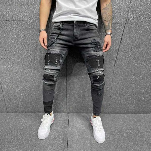 men's mens jeans streetwear fashion pants elastic skinny slim fit patch pockets ripped for men vintage black denim trousers 230706 l230, Blue
men's mens jeans streetwear fashion pants elastic skinny slim fit patch pockets ripped for men vintage black denim trousers 230706 l230, Blue