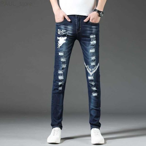 men's mens jeans spring fashion printed ripped casual slim comfortable elastic small feet pants 230720 l230724, Blue
men's mens jeans spring fashion printed ripped casual slim comfortable elastic small feet pants 230720 l230724, Blue
