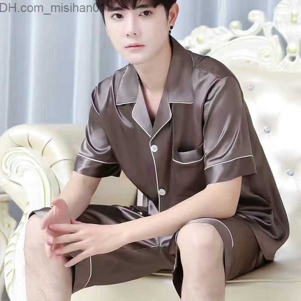 men's sleepwear summer solid color men's pajamas silk satin pajamas large size short sleeved button pajamas home set pajamas loung, Black;brown
men's sleepwear summer solid color men's pajamas silk satin pajamas large size short sleeved button pajamas home set pajamas loung, Black;brown