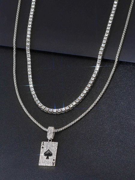 men's accessories 2pcs/set hip hop zinc alloy rhinestone playing card charm necklace for men women for daily decoration, Silver
men's accessories 2pcs/set hip hop zinc alloy rhinestone playing card charm necklace for men women for daily decoration, Silver
