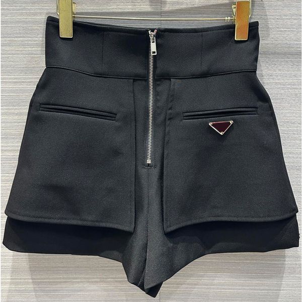 7.24 fashion high waist triangle zipper pocket design black women's shorts, White;black
7.24 fashion high waist triangle zipper pocket design black women's shorts, White;black