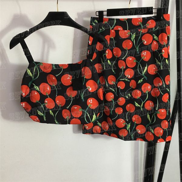 cherry printed sling vest skirts women two piece fashion wrap hip dress tank sets for lady, Black
cherry printed sling vest skirts women two piece fashion wrap hip dress tank sets for lady, Black