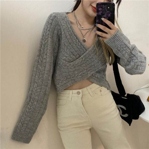 women's sweaters korean short v neck women solid pullovers vintage long sleeve criss-cross office lady chic knit jumper, White;black
women's sweaters korean short v neck women solid pullovers vintage long sleeve criss-cross office lady chic knit jumper, White;black