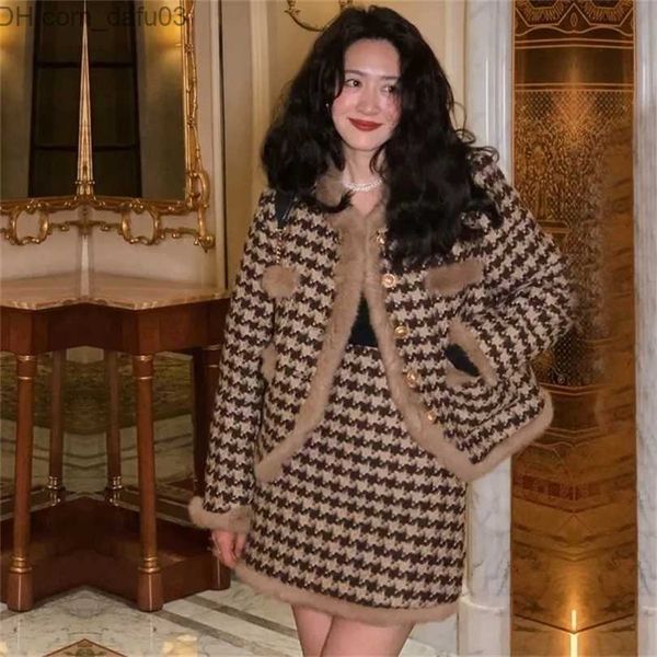 two piece dress two piece dress elegant houndstooth skirt set women winter spliced faux fur cropped jacket thicken velvet suit vintage 2 pie, White
two piece dress two piece dress elegant houndstooth skirt set women winter spliced faux fur cropped jacket thicken velvet suit vintage 2 pie, White
