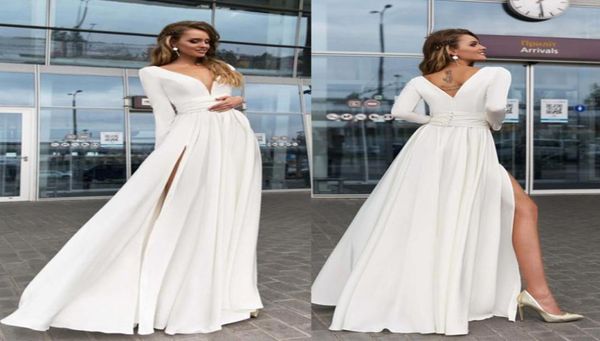 long sleeves evening dresses 2018 deep v neck high split floor length satin white ivory party dresses prom dresses6568868, Black;red
long sleeves evening dresses 2018 deep v neck high split floor length satin white ivory party dresses prom dresses6568868, Black;red