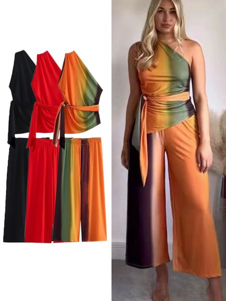 womens two piece pants traf fashion women skew collar sets summer asymmetric sleeveless pleated with beltwide leg 230724, White
womens two piece pants traf fashion women skew collar sets summer asymmetric sleeveless pleated with beltwide leg 230724, White