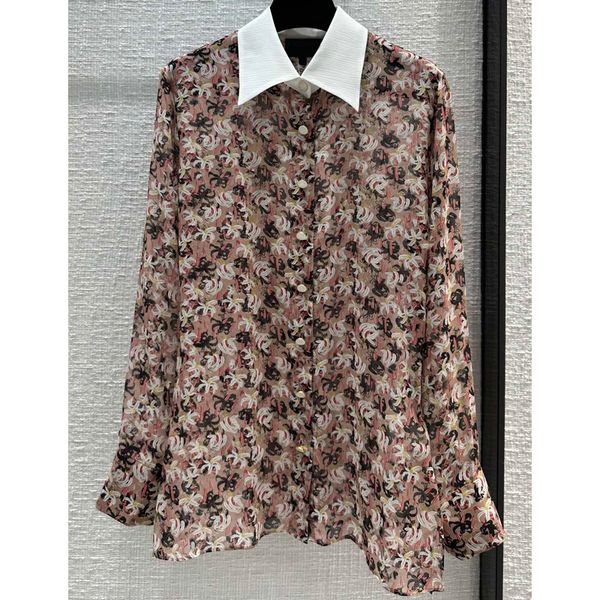 7.25 100% silk women's blouses floral print contrast color lapel temperament shirts, White
7.25 100% silk women's blouses floral print contrast color lapel temperament shirts, White