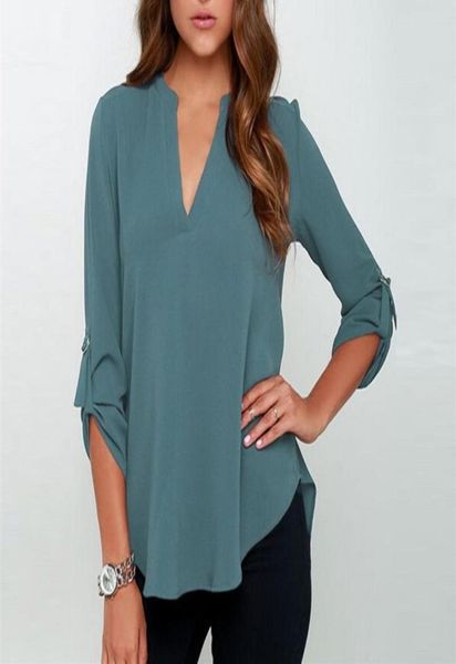 women blouse long sleeve vneck chiffon shirts loose solid color women 9colors 9981768, White
women blouse long sleeve vneck chiffon shirts loose solid color women 9colors 9981768, White