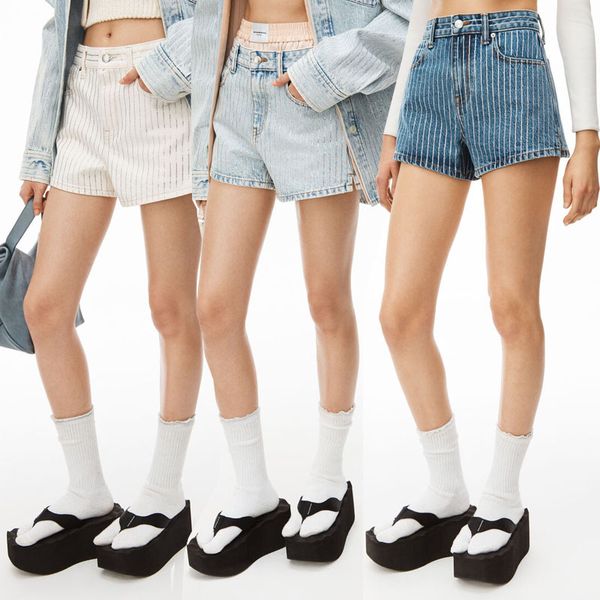 spring/summer high waist slim vertical stripe rhinestone solid denim shorts women's pants, White;black
spring/summer high waist slim vertical stripe rhinestone solid denim shorts women's pants, White;black