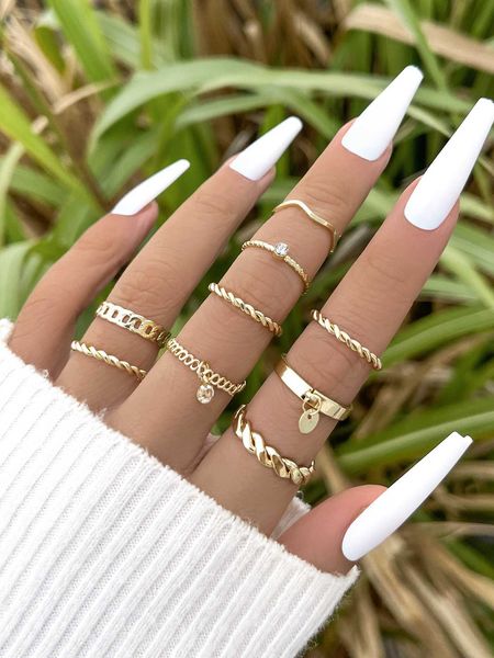 women's accessories 9pcs rhinestone disc decor ring, Silver
women's accessories 9pcs rhinestone disc decor ring, Silver