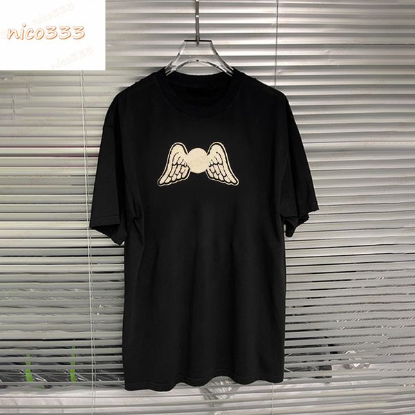 23ss flocked wings letter print pattern cotton loose versatile casual men and women round neck short sleeve, White;black
23ss flocked wings letter print pattern cotton loose versatile casual men and women round neck short sleeve, White;black