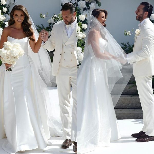 glamourous mermaid wedding dresses strapless overskirts satin wedding dress sweep train robe de mariee bridal gowns, White
glamourous mermaid wedding dresses strapless overskirts satin wedding dress sweep train robe de mariee bridal gowns, White