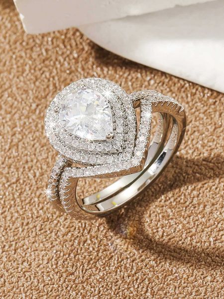 women's accessories 2pcs couple cubic zirconia decor ring for women for party banquet wedding, Silver
women's accessories 2pcs couple cubic zirconia decor ring for women for party banquet wedding, Silver