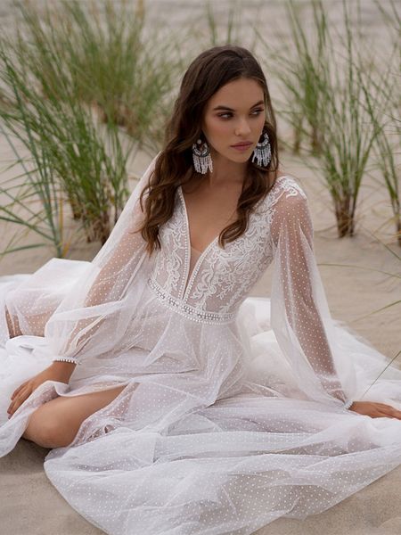 beach boho v-neck tulle wedding dress long puff sleeves high slide appliques bridal gown custom made for women robe de mariage 2024, White
beach boho v-neck tulle wedding dress long puff sleeves high slide appliques bridal gown custom made for women robe de mariage 2024, White