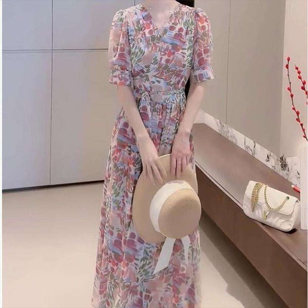 french style v neck floral summer dress for women waist hugging thin, Black;gray
french style v neck floral summer dress for women waist hugging thin, Black;gray