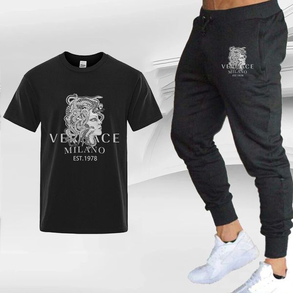 men's tracksuits summer fitness jogging tracksuit fashion print men's short-sleeved t-shirt trousers suit man summer cotton sport, Gray
men's tracksuits summer fitness jogging tracksuit fashion print men's short-sleeved t-shirt trousers suit man summer cotton sport, Gray