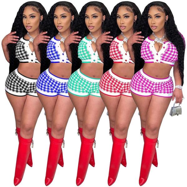 woman designer summer clothes for tracksuits casual plaid outfits short sleeve shirt crop and shorts trendy clothes piece set, Gray
woman designer summer clothes for tracksuits casual plaid outfits short sleeve shirt crop and shorts trendy clothes piece set, Gray