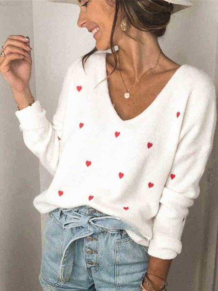 women's t-shirt fitshinling v neck embroidery heart sweater women pullover knitwear korean style kaii jumper winter casual sweaters sa, White
women's t-shirt fitshinling v neck embroidery heart sweater women pullover knitwear korean style kaii jumper winter casual sweaters sa, White