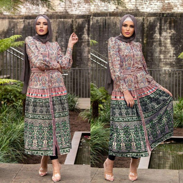 middle eastern womens clothing malay indian muslim print dress, Black;gray